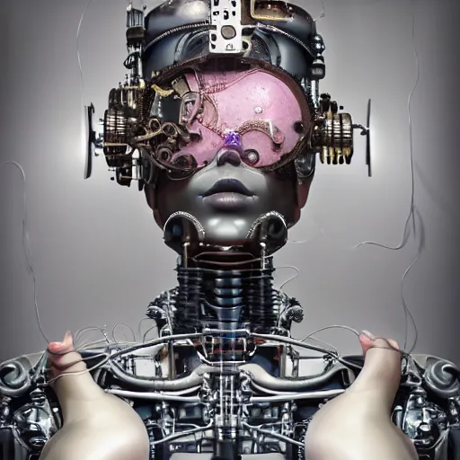 Image similar to a beautiful intricate fine art portrait photo of a a mechanical industrial steampunk cybernetic robot in milk bathtub, by tom bagshaw and zach sutton, roses floating on the milk, perfection!, milk bath photography, studio lighting, 35mm lens, very detailed, bionic, cybernetic scifi, deep depth of field, artstation, 8K, highly coherent