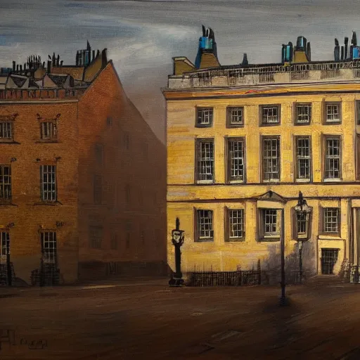 Prompt: A painting of ten downing street in the year 2020, 4k Ultra HD