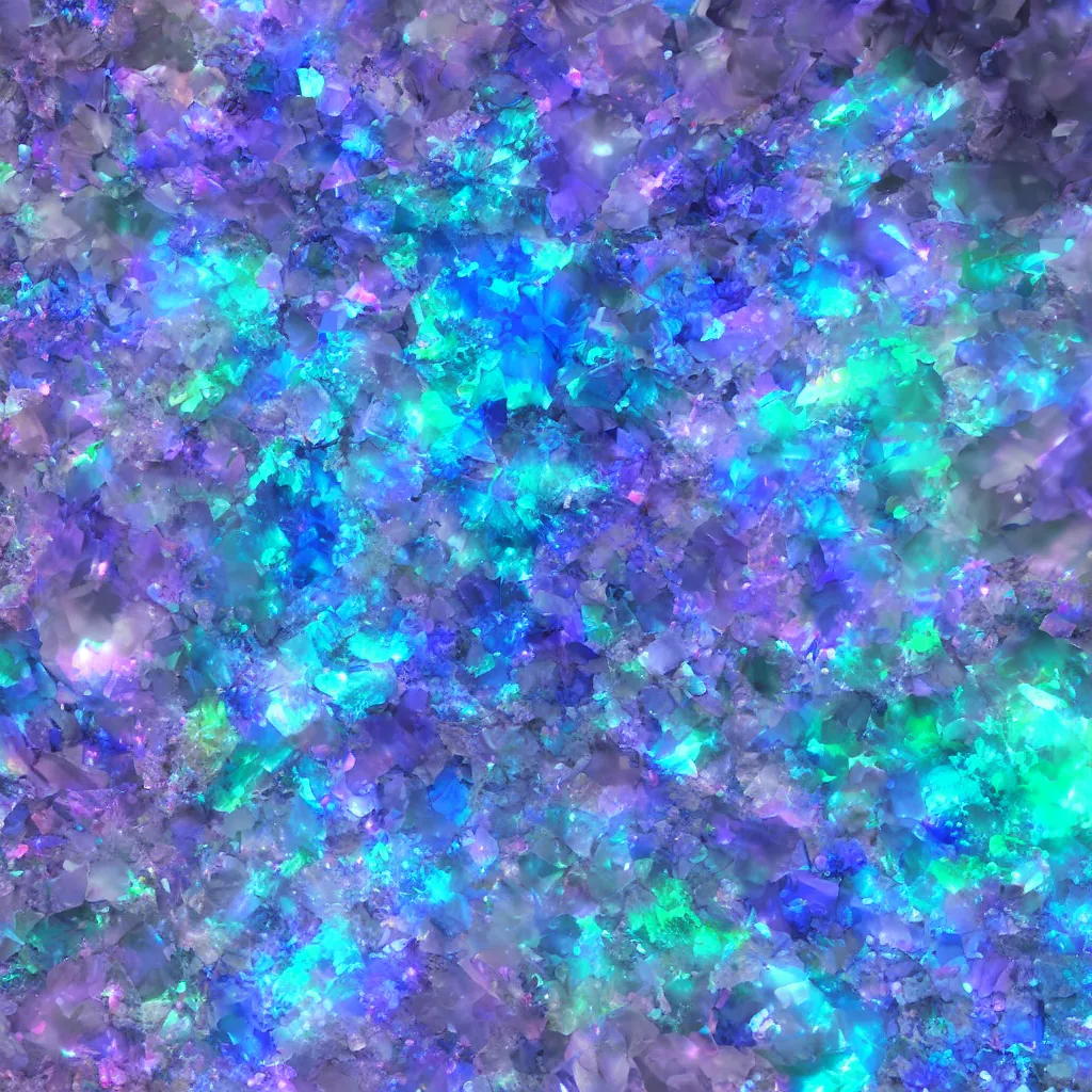 Prompt: blue halo titanium quartz crystal mineral seamless texture, cgsociety, unreal engine 5, 4 k, photorealistic, high quality, volumetric lighting,