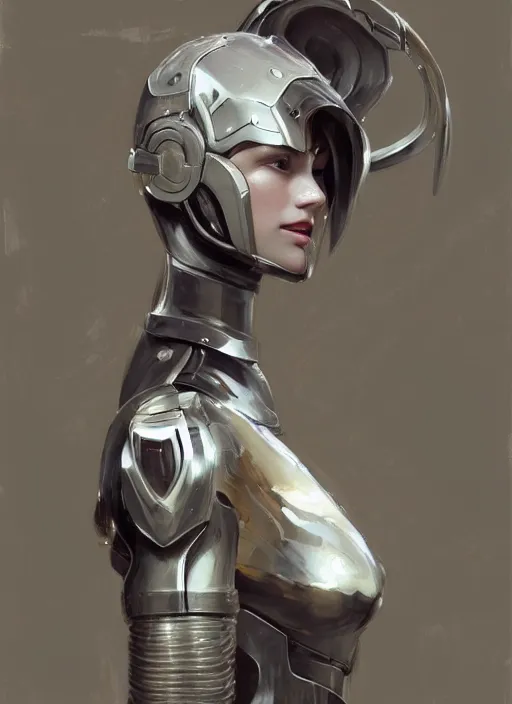 Prompt: a professional painting of a beautiful young female, clothed in robotic armor, olive skin, long dark hair, beautiful bone structure, symmetrical facial features, intricate, elegant, digital painting, concept art, smooth, sharp focus, illustration, from Metal Gear, by Ruan Jia and Mandy Jurgens and Artgerm and William-Adolphe Bouguerea