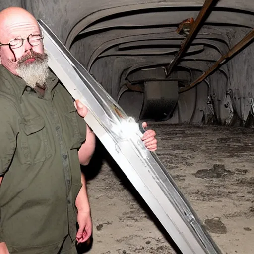 Image similar to Jamie Hyneman tinkering with an ICBM in a missile silo