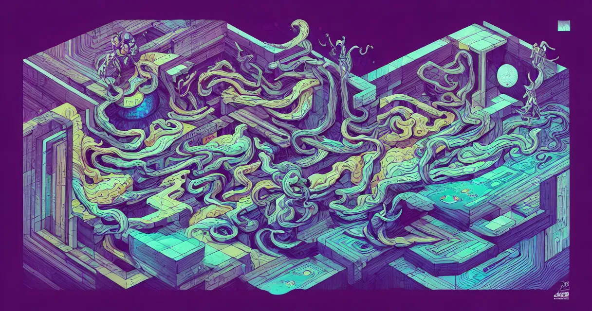 Image similar to arcane twisted turn of fate abstraction, centered award winning ink pen illustration, isometric abstract illustration by dan mumford, edited by craola, technical drawing by beeple and tooth wu, tiny details by artgerm and watercolor girl, symmetrically isometrically centered