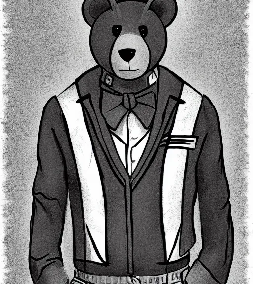 Image similar to expressive stylized master furry artist digital line art painting full body portrait character study of the anthro male anthropomorphic bear fursona animal person wearing clothes airline pilot uniform