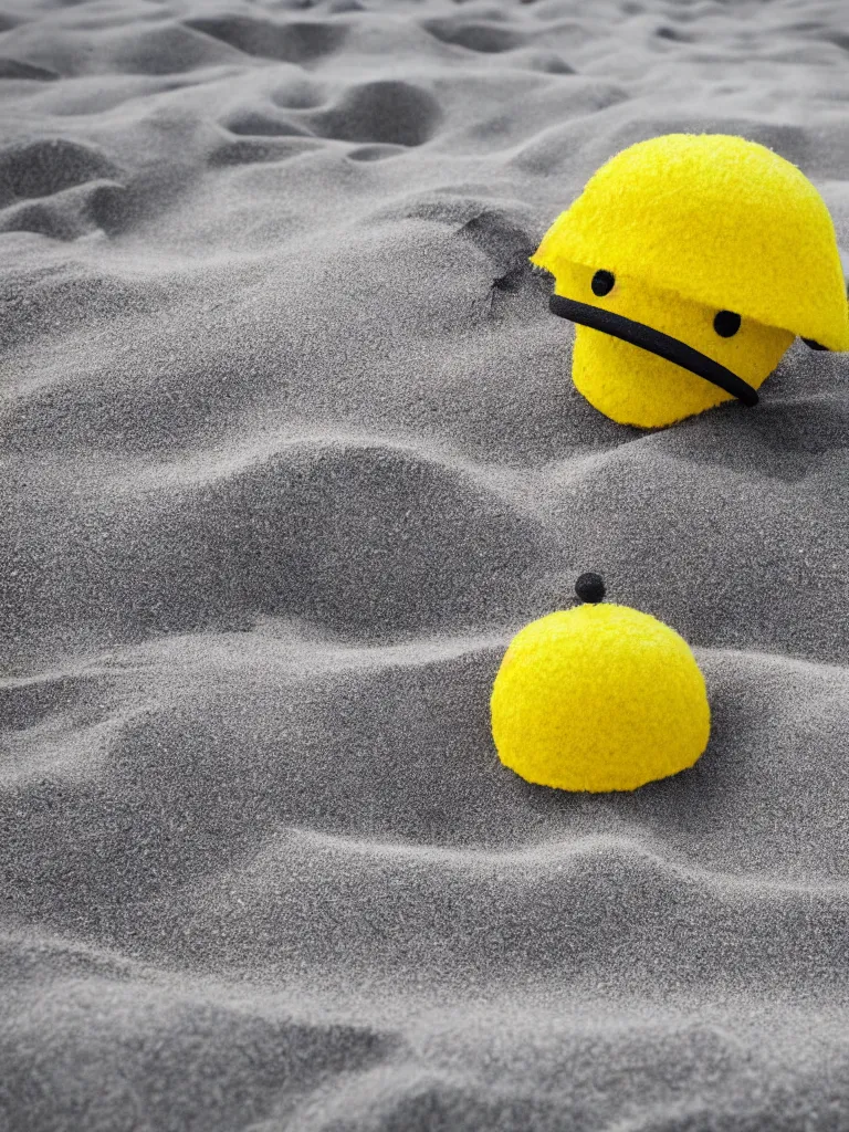 Prompt: an add campain for a yellow freezbee in the shape of a hat, taking place on the beach, closeup shot with depth of field, high quality promotional picture