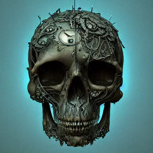 Image similar to portrait_of_a_melting_skull._intricate_abstract._intricate_artwork._by_Tooth_Wu_wlop_beeple_dan_mumford._octane_render_trending_on_artstat