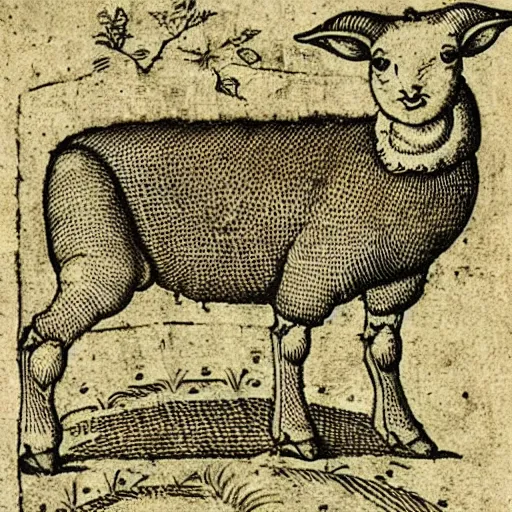Prompt: “ a 1 5 th century print of a lamb from a page of an emblem book, engraving, detailed ”