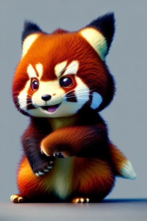 Prompt: high quality 3 d render hyperrealist very cute happy red panda & cat hybrid, vray smooth, detective pikachu, very dramatic light, low angle, uhd 8 k, shallow depth or field