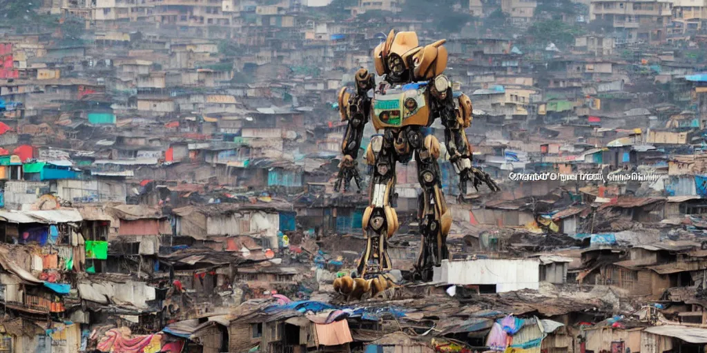 Image similar to giant mecha ROBOT of AJEGUNLE SLUMS of Lagos,