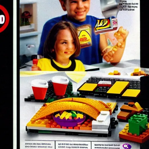 Prompt: a 1 9 9 0 s ad for the all new lego taco from taco bell