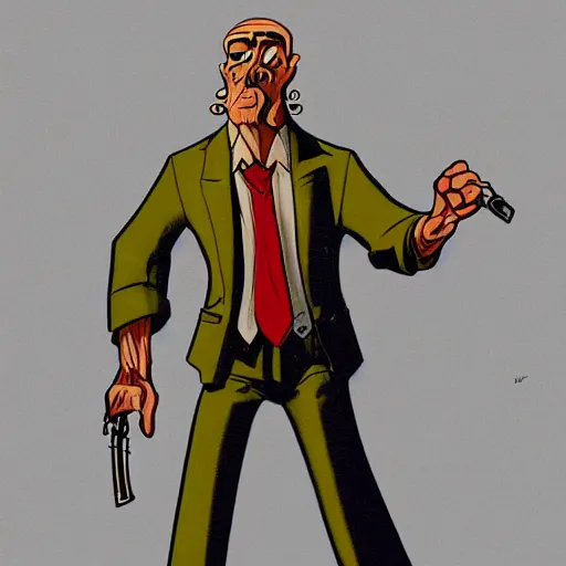 Image similar to gangster character animated by ralph bakshi, great anatomy, clothes folds rendition, clean line art