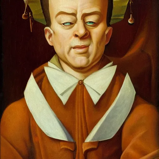 Prompt: Renaissance oil portrait of Jimmy Neutron as a scholar, high-quality realistic oil painting with detailed strokes, Jimmy Neutron as a robed Renaissance scholar