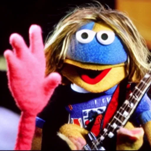 Prompt: kurt cobain as a muppet, still from mtvs unplugged