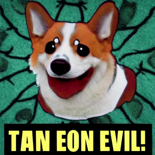 Prompt: evil corgi doge laughing maliciously, horror, lovecraft