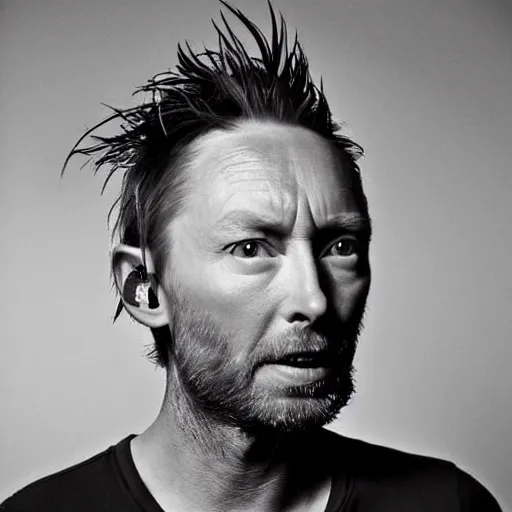 Prompt: giant Thom Yorke oversized monster, a photo by John E. Berninger, trending on pinterest, private press, associated press photo, angelic photograph, masterpiece