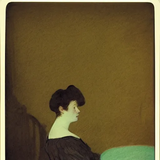 Image similar to a girl in a room, old polaroid by goya, by henri de toulouse - lautrec, elegant drawing, digital painting, jugendstil, strong lights, flat colors, pastel colors,