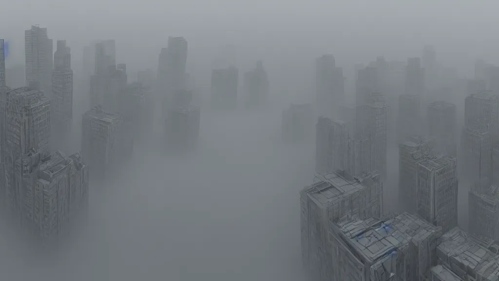 Prompt: a metropolis city in a foggy valley. physically based render.