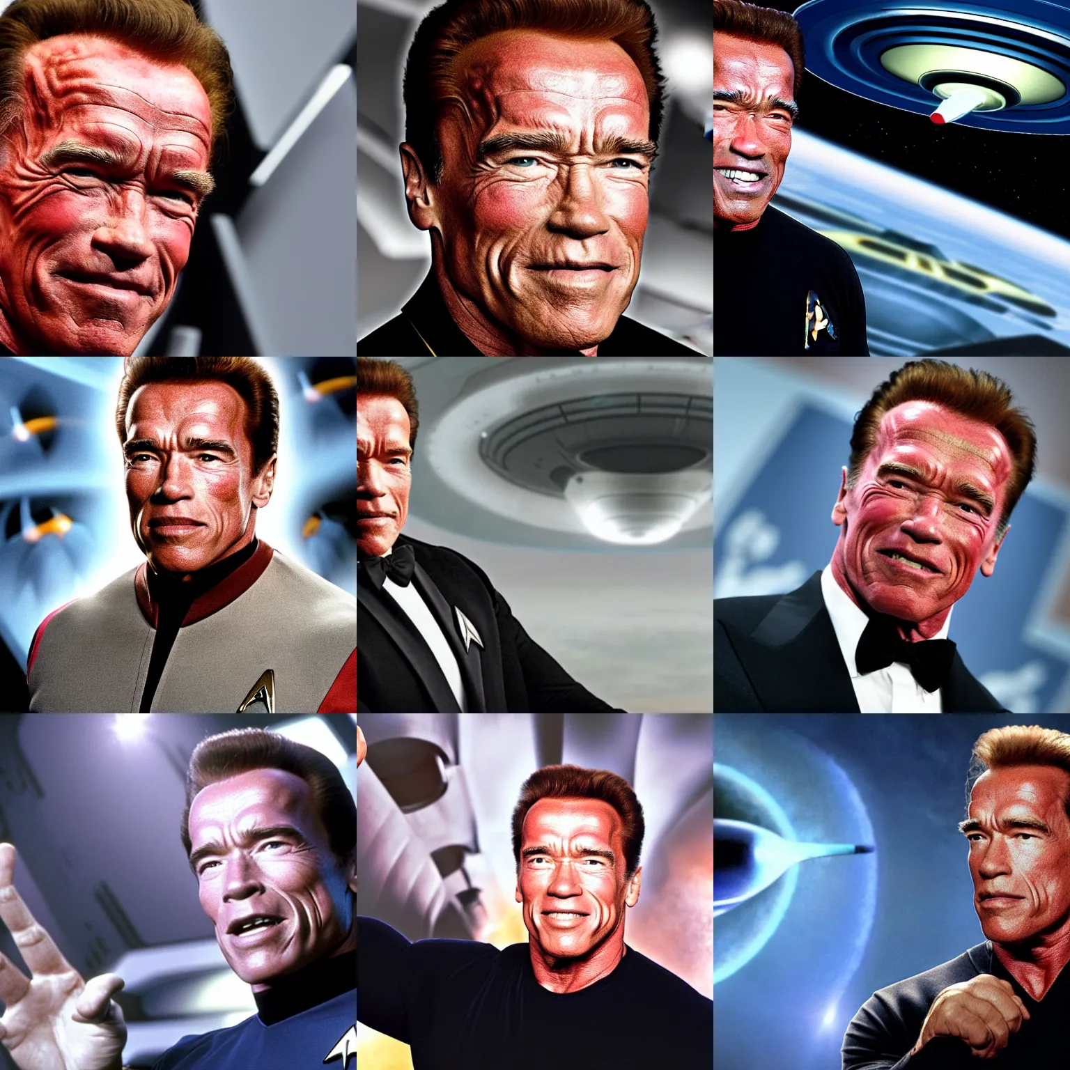 Prompt: Arnold Schwarzenegger is the captain of the starship Enterprise in the new Star Trek movie