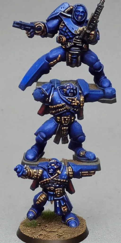 Image similar to An ultramarine who shoots a bolter at a House demon, in the background there are many other ultramarines who also open fire on demons, a very beautiful style, a style in the form of games workshop, Very detailed picture,-W 1024