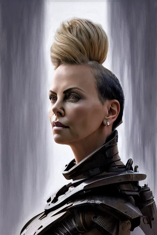 Prompt: a photorealistic painting of Charlize Theron, partially clothed in stealth armor, olive skin, long dark hair, beautiful bone structure, symmetrical face, perfect eyes, intricate, elegant, digital painting, concept art, illustration, sharp focus, minimal artifacts, from Valerian and the City of a Thousand Planets, in the style of Ruan Jia and Mandy Jurgens and Greg Rutkowski, trending on Artstation, award winning