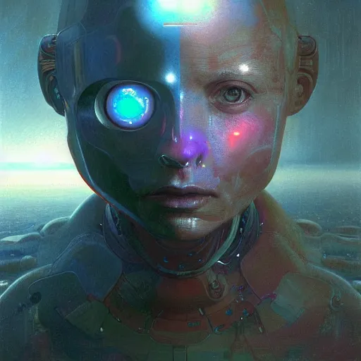 Prompt: detailed concept art portrait of a high - tech humanoid robot on a depth of field background, artstation, award - winning realistic sci - fi concept art by jim burns and greg rutkowski, beksinski, a realism masterpiece, expressive color palette, james gilleard, bruegel, alphonse mucha, and yoshitaka amano