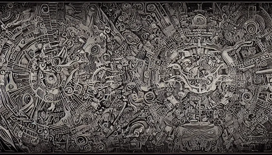 Prompt: ancient galactic pictogram sheet hybrid aztec fantasy beautiful angellic tattoo pattern concept, teonanacatl glyph, intricate artwork by, Johnatan Wayshak, Zdizslaw Beksinski, face by Artgerm, H.R. Giger, very coherent artwork, cinematic, hyper realism, high detail, octane render, unreal engine, 8k, High contrast, higly detailed black ink outline, crosshatch sketch gradient