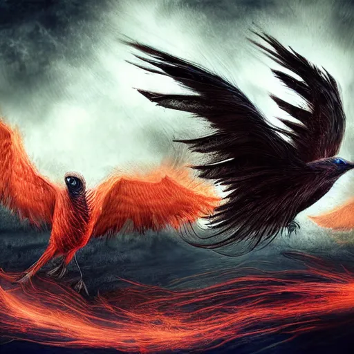 Prompt: different firebirds intertwined in the same body, multiple birds, different feathers, different heads of birds, all intertwined, bloodborne, digital art, dark fantasy, concept art