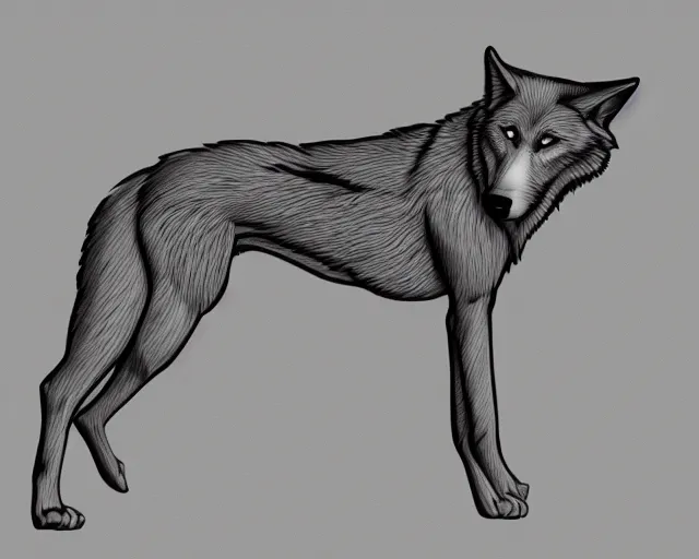 Image similar to digital art of a full-body outline of a wolf, simple, no color, high quality, HD, 8K,