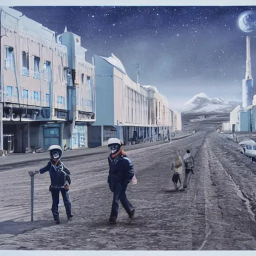 Image similar to moonwalker photo, city street on the moon, a detailed image of a future norilsk base, moon landscape