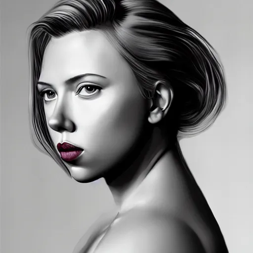 Image similar to portrait of scarlet johansson, highly detailed, centered, solid color background, digital painting