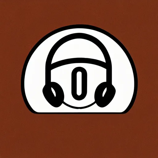 Image similar to a minimal logo of a bagel wearing headphones and talking to a microphone at a podcast, digital art, flat colors