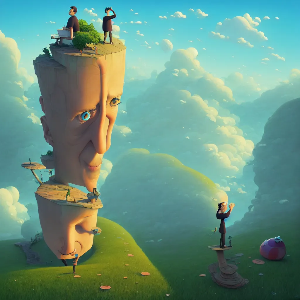 Image similar to cartoon face gediminas pranckevicius from all perspectives by rhads, makoto shinkai and lois van baarle, ilya kuvshinov, rossdraws global illumination