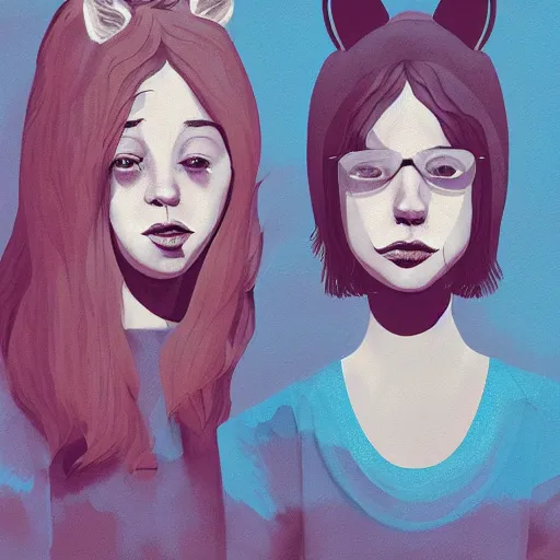 Image similar to best friends, illustration by olivia, mads berg, wlop