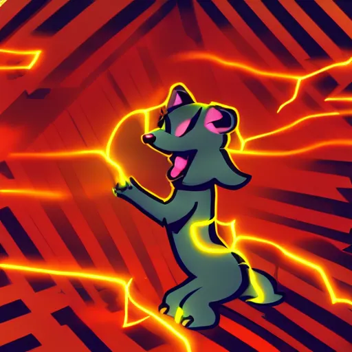 Prompt: furry anthro canine with stripes shooting electricity, hero pose, drawn, comic style, lens flare, magic effects, motion blur, chromatic aberration, detailed, 4 k