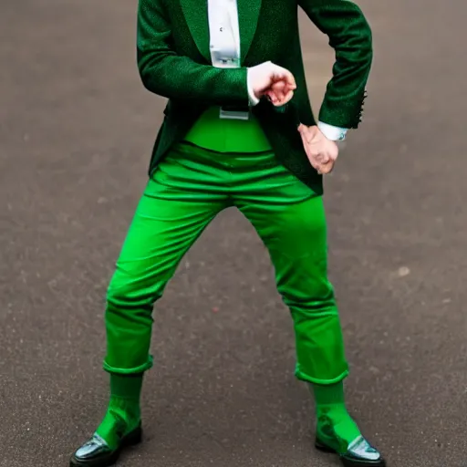 Prompt: jacksepticeye wearing green top hat and green outfit