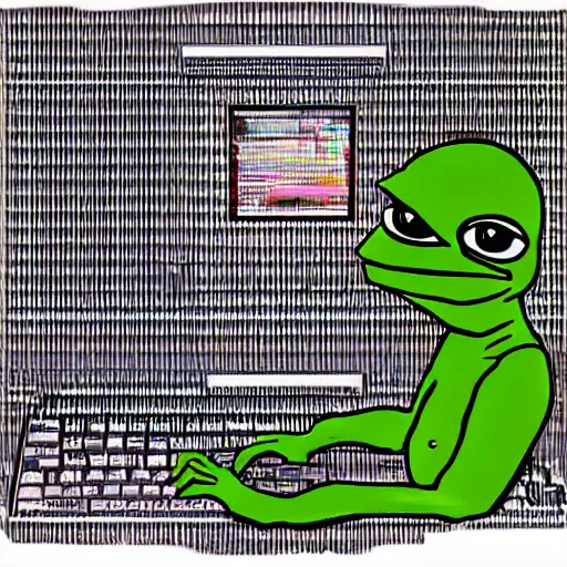 Image similar to pepe destroying computers