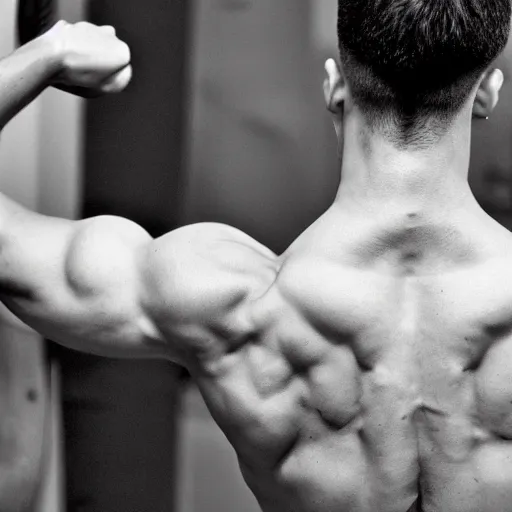 Image similar to fine back muscles, handsome, sculpted, symmetrical, shoulders focus