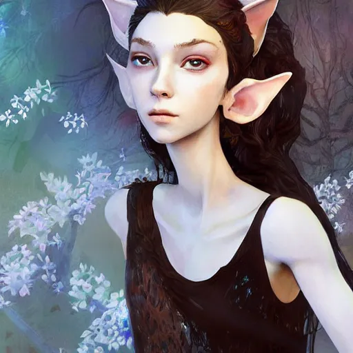 Prompt: highly detailed digital painting of Hunter Schafer as Jules as a fairy elf, intricate, elegant, smooth, sharp focus, in the style of Nixri Yoji Shinkawa and Stina Persson