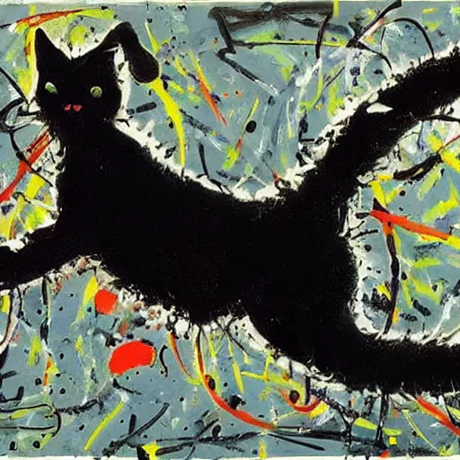 Image similar to black cat painted by jackson pollock