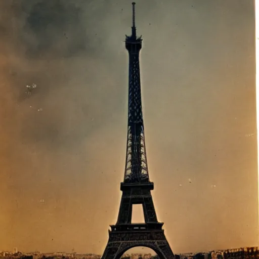 Prompt: Colored photograph of an explosion on the Tower Eiffel