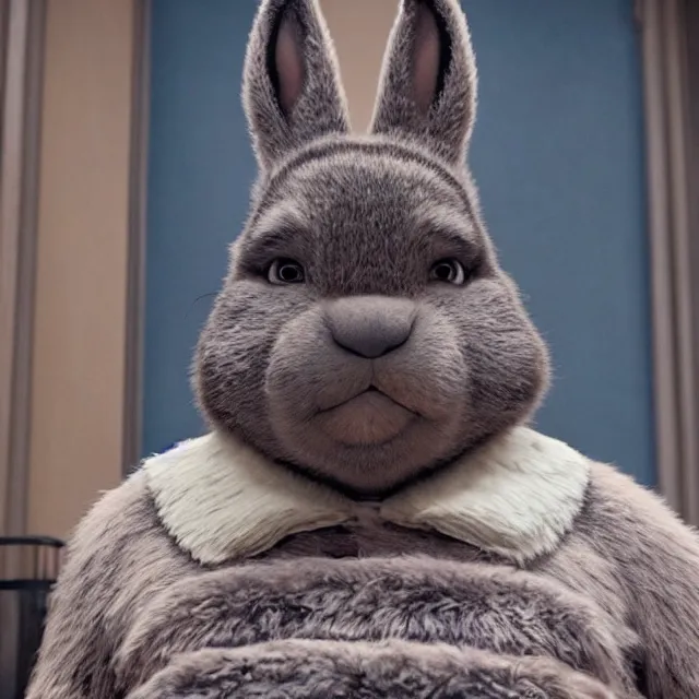 Prompt: A badass photo of the real big chungus in the movie The Grand Budapest Hotel (2014), hyper detailed, award winning photography, perfect faces, 50 mm