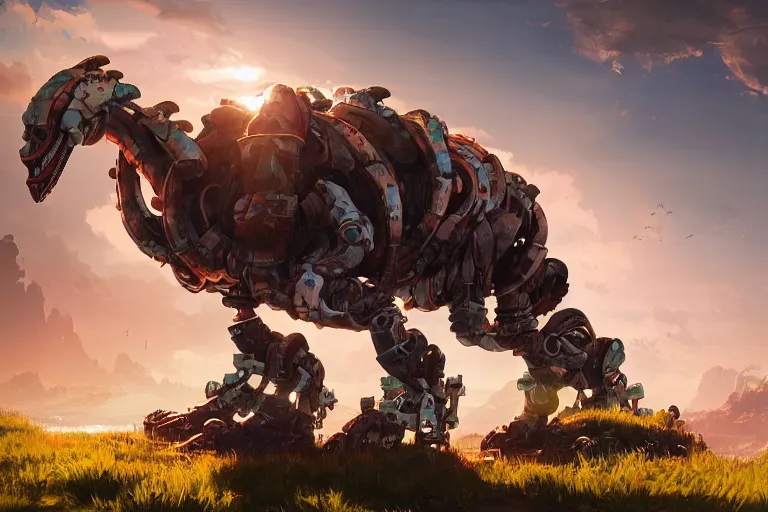 Image similar to clamberjaw machine mecanical creature robot of horizon forbidden west horizon zero dawn radiating a glowing aura global illumination ray tracing hdr fanart arstation by ian pesty and alena aenami artworks in 4 k