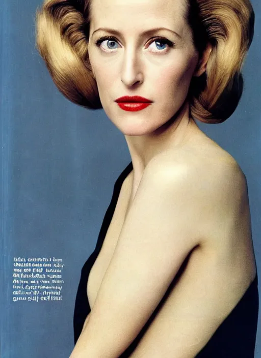 Image similar to a portrait of gillian anderson by mario testino, head shot, award winning, cover of vogue 1 9 5 0, 1 9 5 0, 1 9 5 0 s style, 1 9 5 0 s hairstyle, sony a 7 r