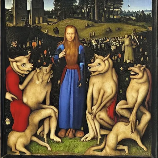 Prompt: werewolf night by hans memling