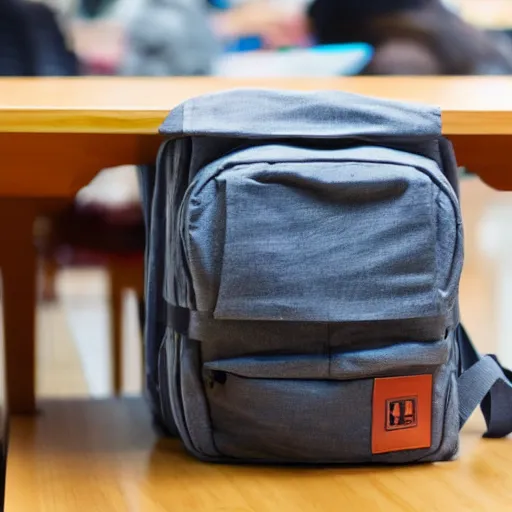 Image similar to photo a backpack is placed under a table