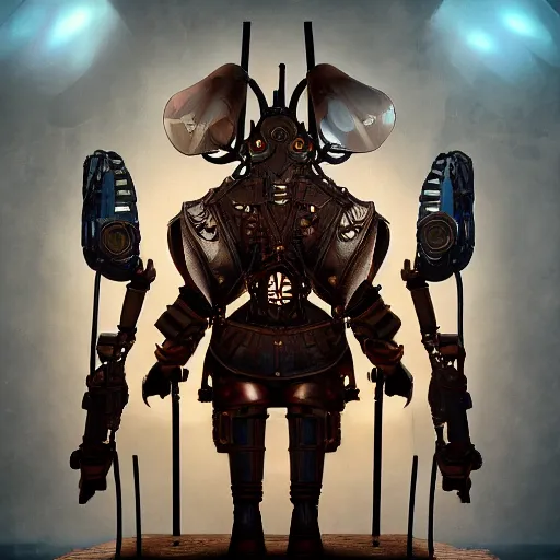 Prompt: a Warrior rabit art nuveau, steampunk, symmetry, full frame, cinematic light , unreal engine,