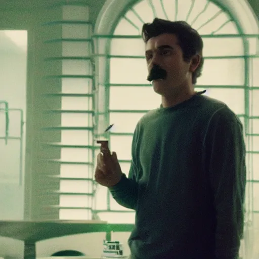 Image similar to Mario smoking weed in an A24 film aesthetic