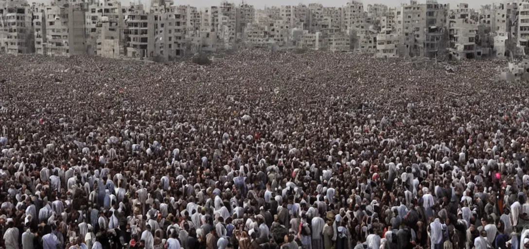 Prompt: Hyper-realistic photograph of millions of Palestinians invade Telavic