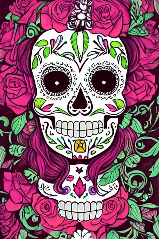 Image similar to Illustration of a sugar skull day of the dead girl, art by loish