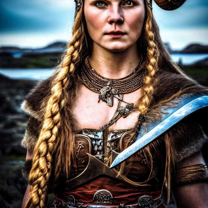 Image similar to photo of a beautiful viking queen, highly detailed, 4 k, hdr, smooth, sharp focus, high resolution, award - winning photo