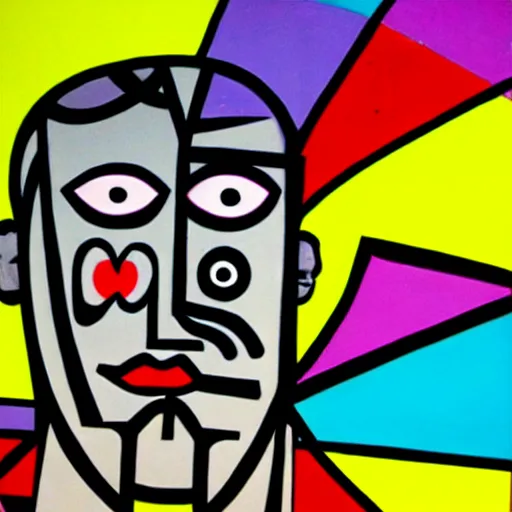 Image similar to graffiti of man with one eye in the style of romero britto